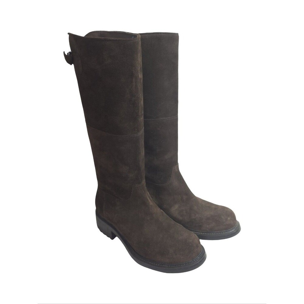 Boemos Italian Suede Tall Riding Boots Women Brown Leather Lug Sole Size 8.5 M